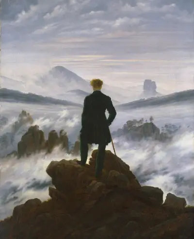 Friedrich's Wanderer above the Sea of Fog, the figure on a vertical third — famous rule of thirds painting