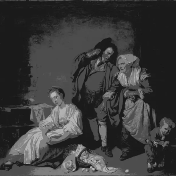 Critico's value-study view stepping a painting through 3, 5, and 7 tones — the precise version of the squint test.